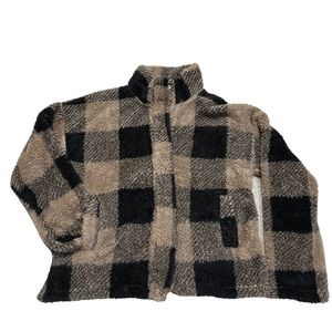 Thread & Supply - Fleece Jacket - Black and Tan Plaid - L